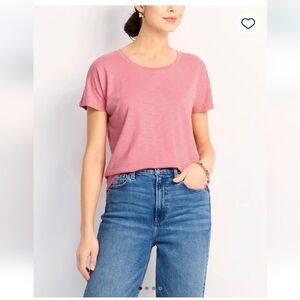 Pink Cotton Blend Slub Tee